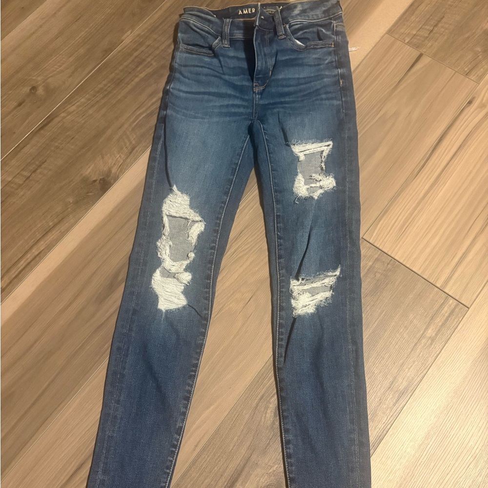 American Eagle Outfitters Ripped Blue Skinny Jeans